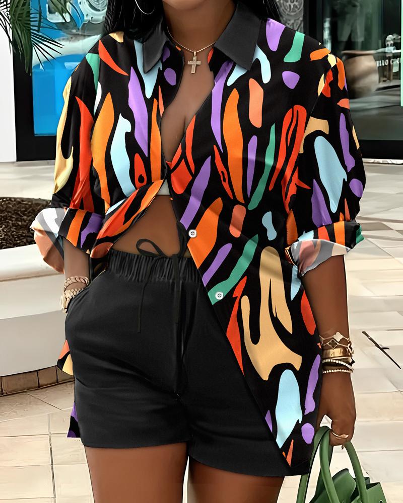 

Multicolor Abstract Print Buttoned Shirt & Shorts Set