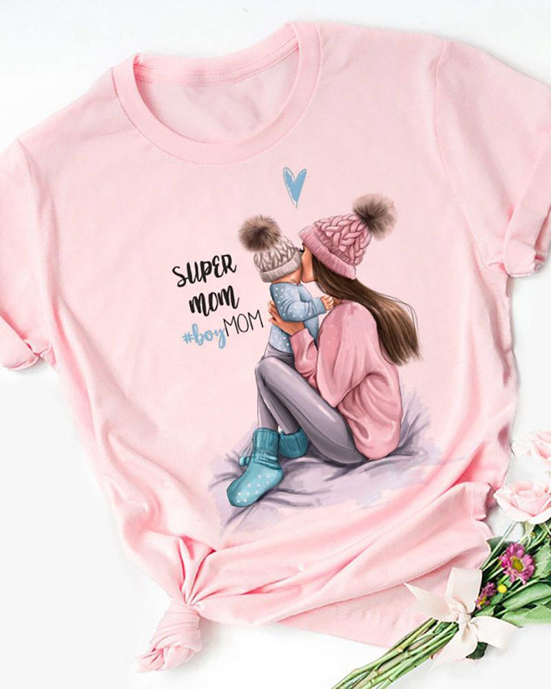 

Mother's Day Short Sleeve Letter Graphic Print T-shirt, Style1