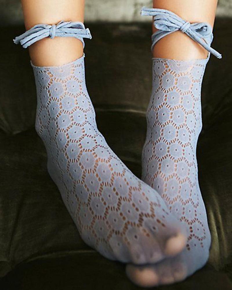 

Casual Solid Color Lace-up Socks, Blue