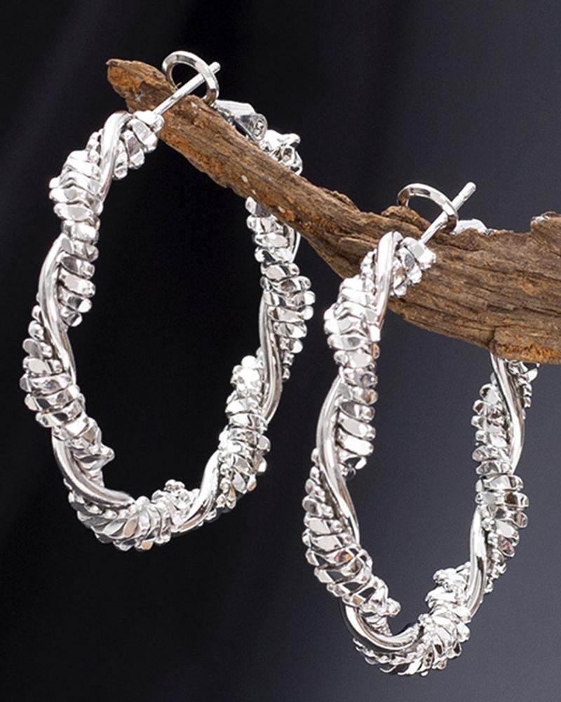 

1Pair Twisted Braided Hoop Earrings, Silver