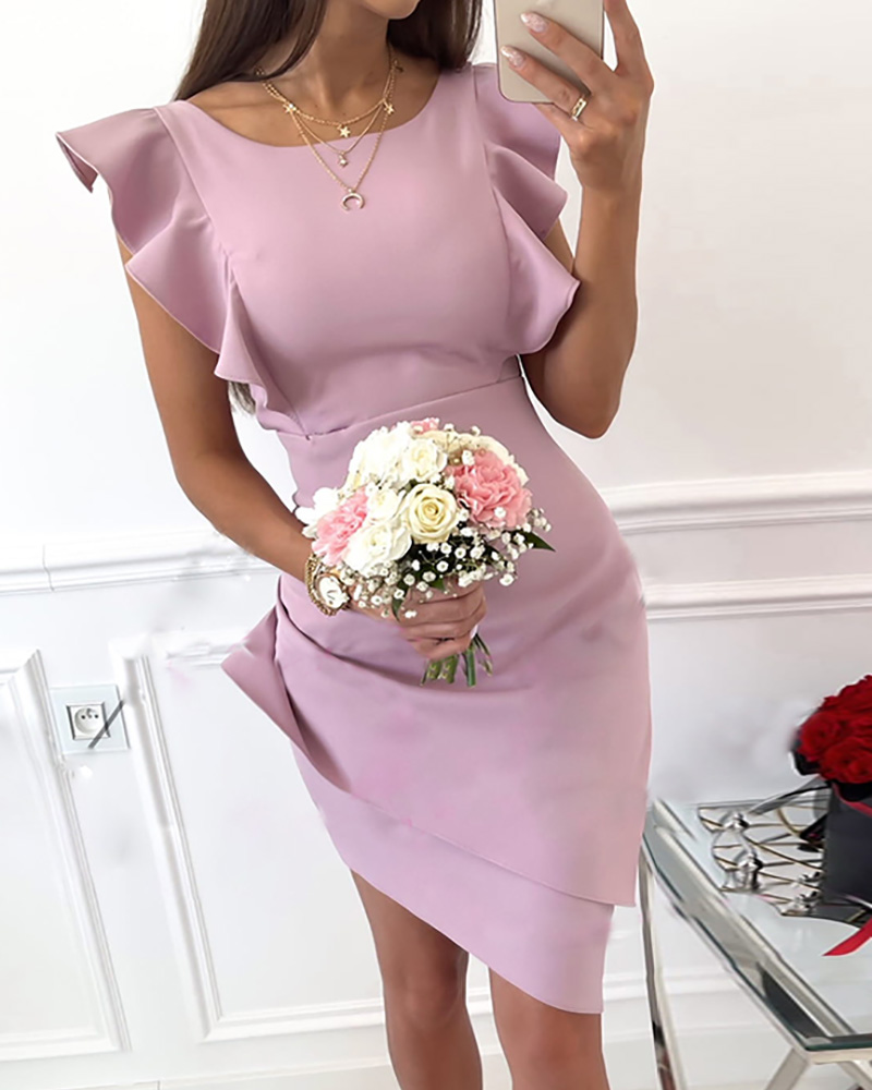 

Flutter Sleeve Cutout Ruched Work Dress, Pink