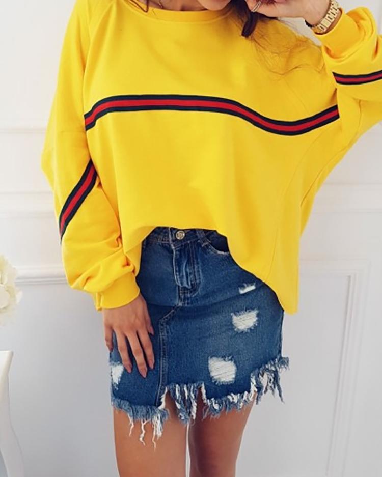 

Stripes Detail Batwing Sleeve Loose T-shirt, Yellow