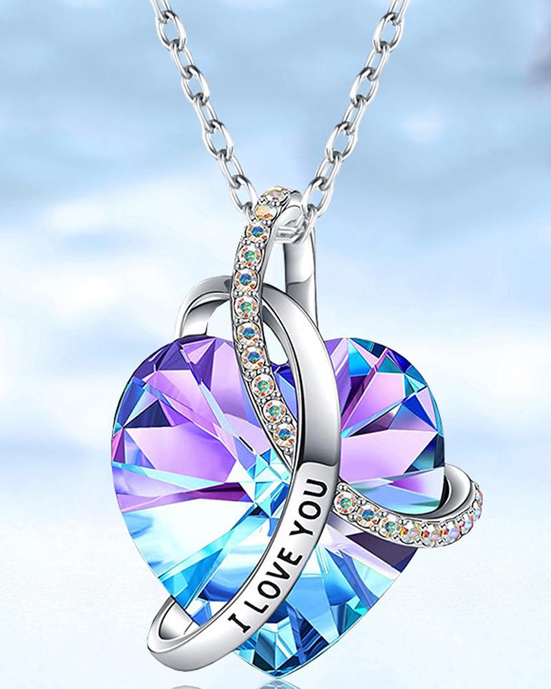 

1pc I Love You Trendy Crystal Heart Pendant Necklace, Purple