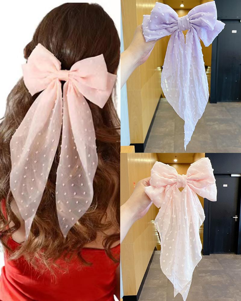 

1pc Wedding Veil Bowknot Hair Clip Swiss Dot Large Bow Bridal Hairpins, Pink