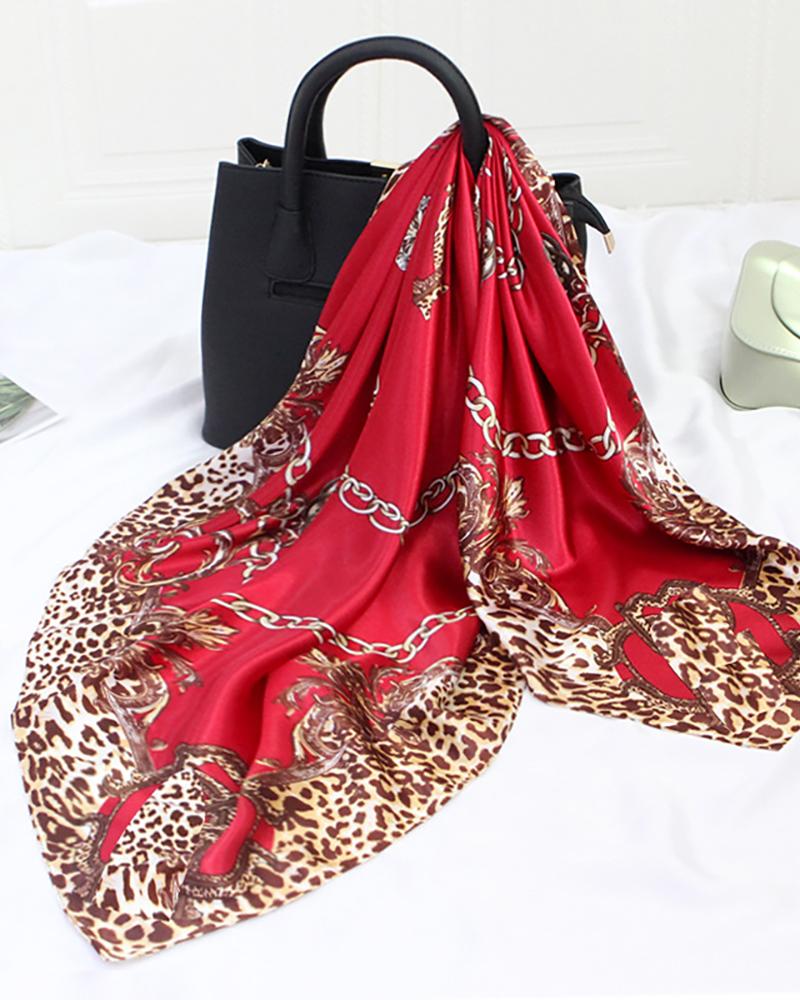 

Cheetah Chain Print Vintage Satin Square Silk Scarf, Red