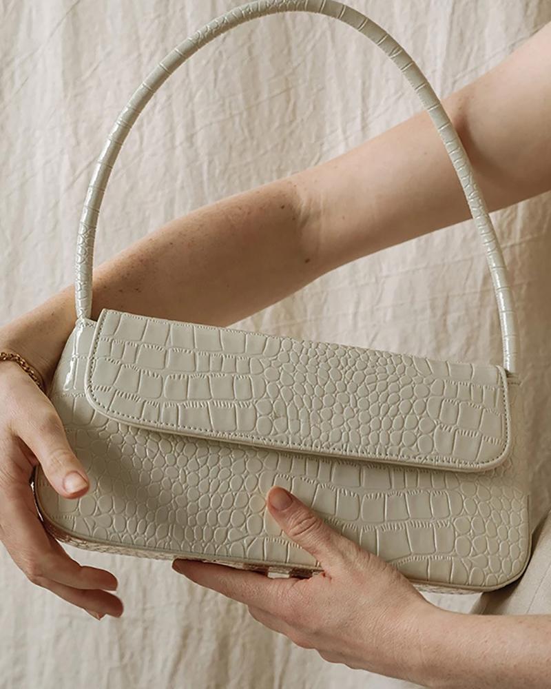 

Croc Embossed Baguette Bag, White