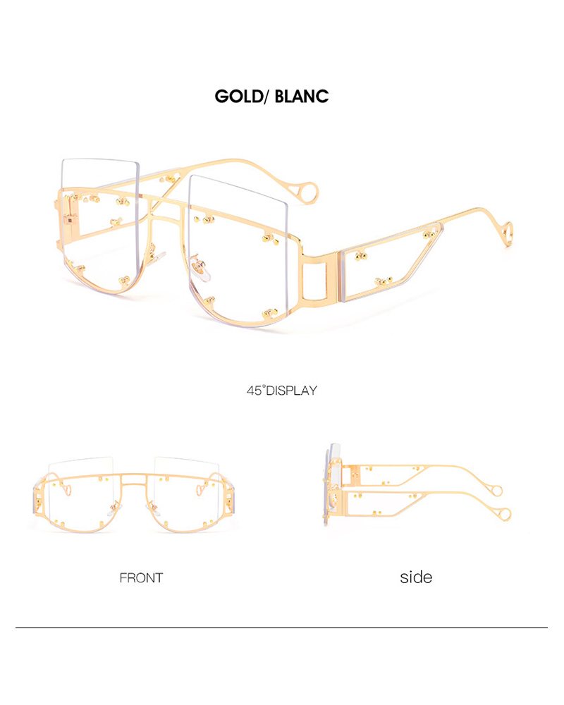 

1Pair Metal Rimless Square Shaped Sunglasses, White
