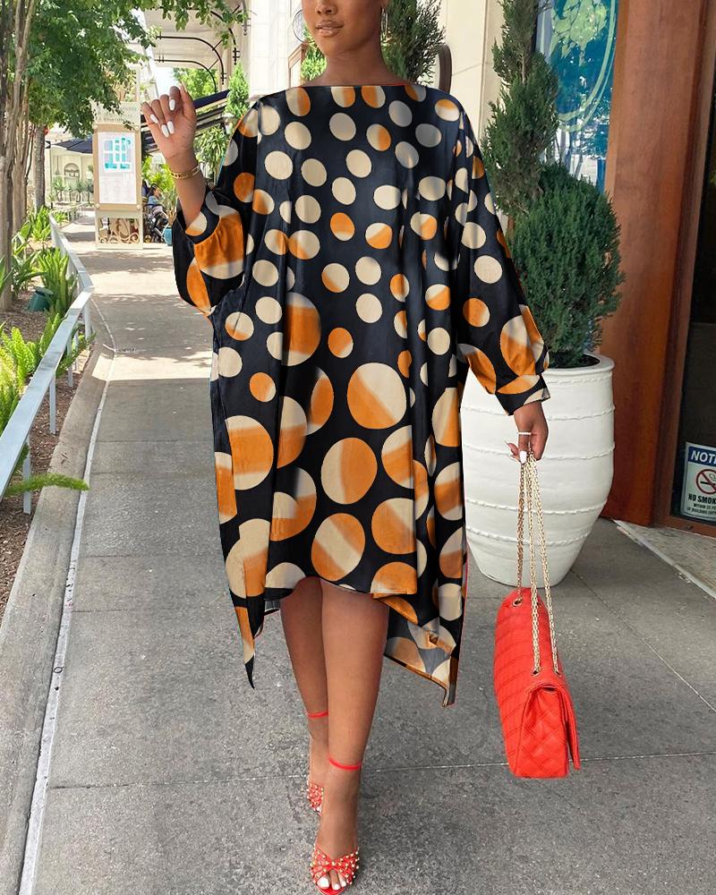 

Batwing Sleeve Polkadot Print Colorblock Dress, Orange