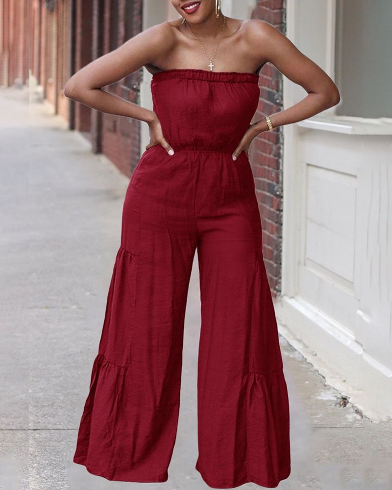 

Bandeau Ruched Wide Leg Jumpsuit, Red