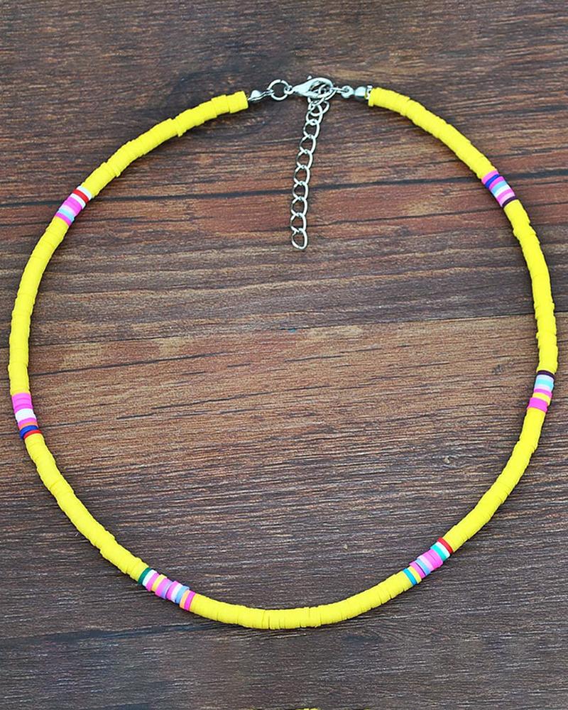 

Colorful Beaded Clay Choker Necklace, Yellow