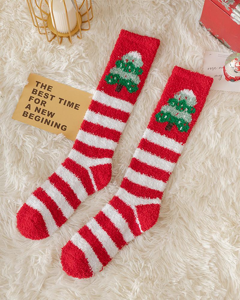 

1Pair Christmas Santa Claus Pattern Over The Calf Fluffy Socks, Style6