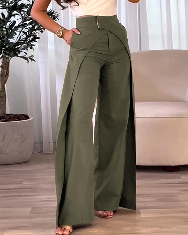 High Waist Overlap Asymmetrical Wide Leg Pants