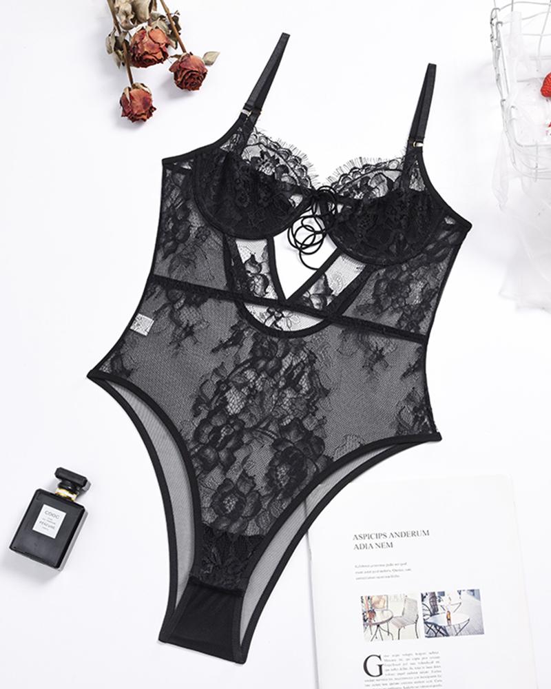 

Sexy Lace Strap Skinny Teddies, Black