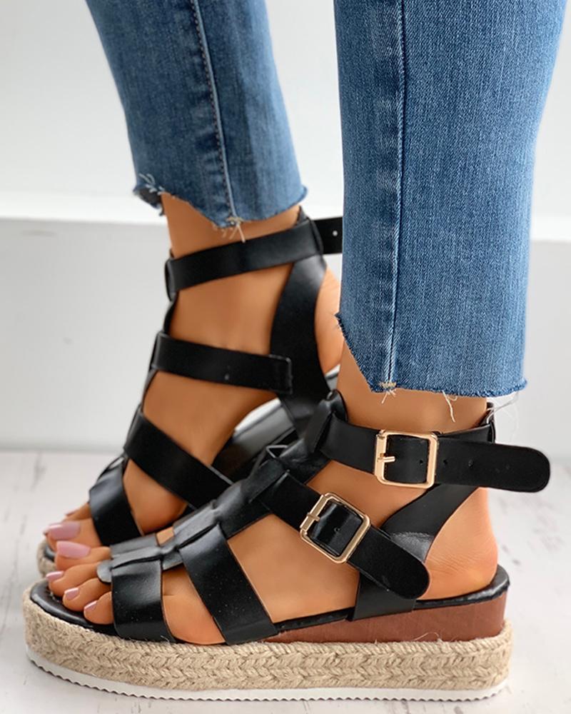 

Ankle Strap Buckled Espadrille Sandals, Black