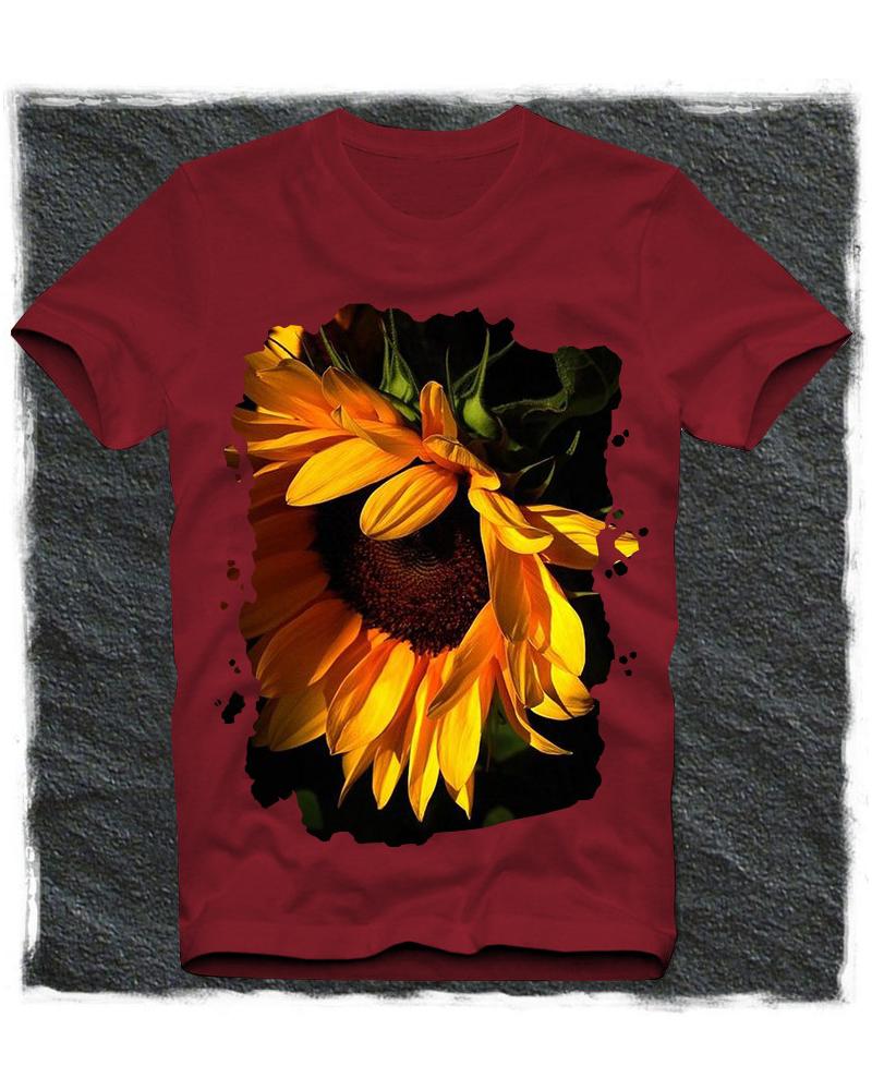 

Sunflower Print Short Sleeve Loose T-shirts, Red