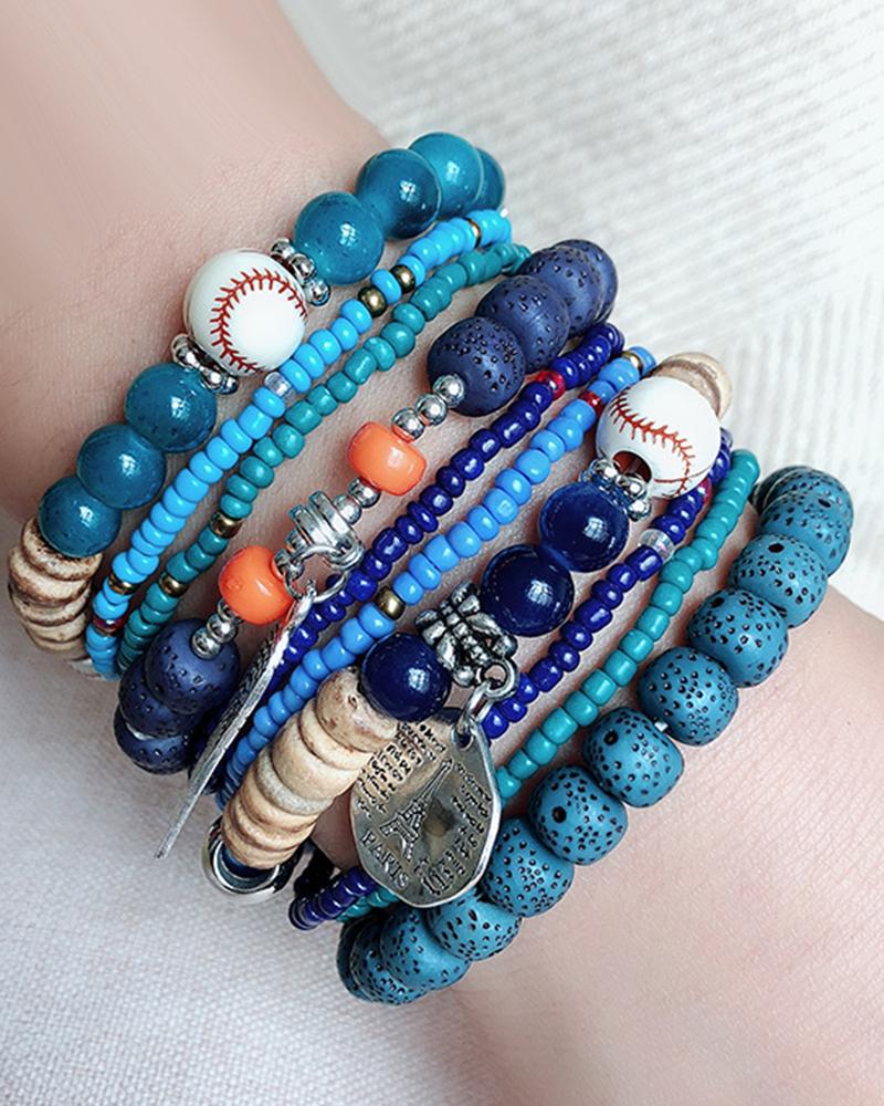 

1pcs Bohemian Stackable Beaded Wings Pattern Bracelet, Blue