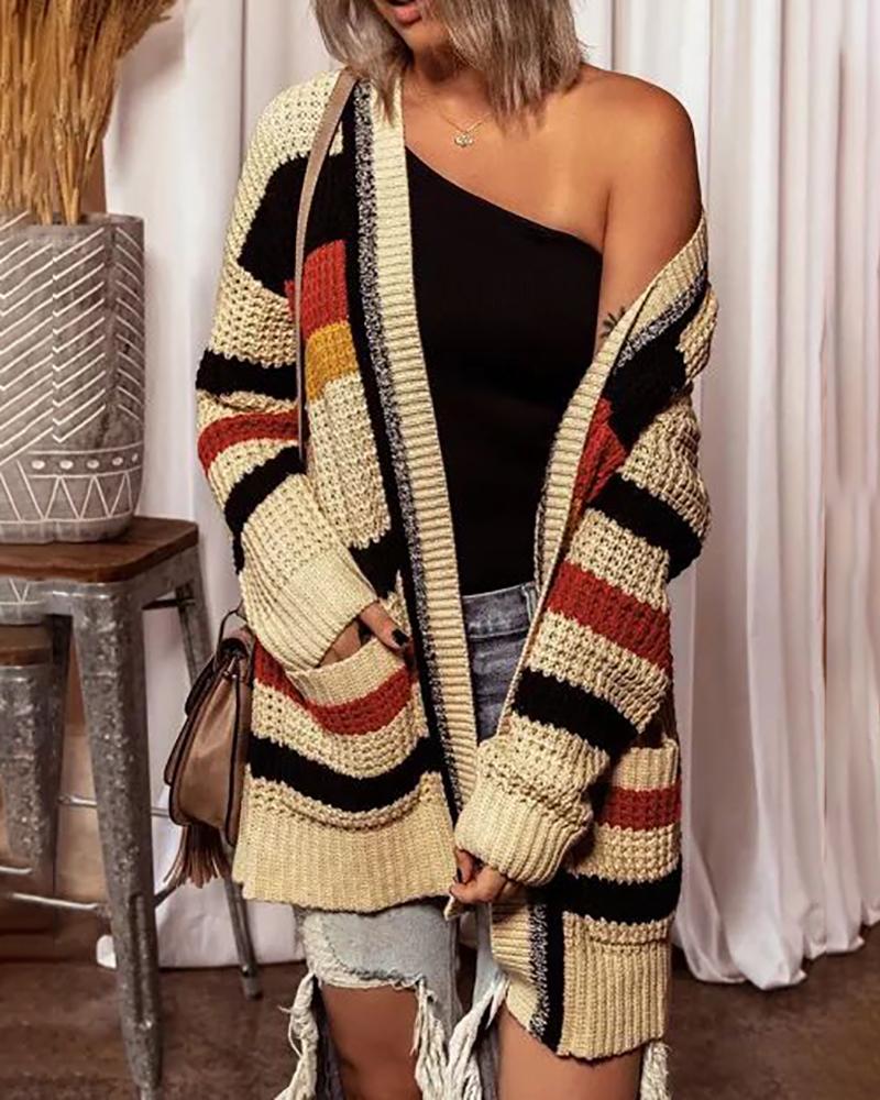 

Colorblock Pocket Design Knit Long Sleeve Cardigan, Khaki