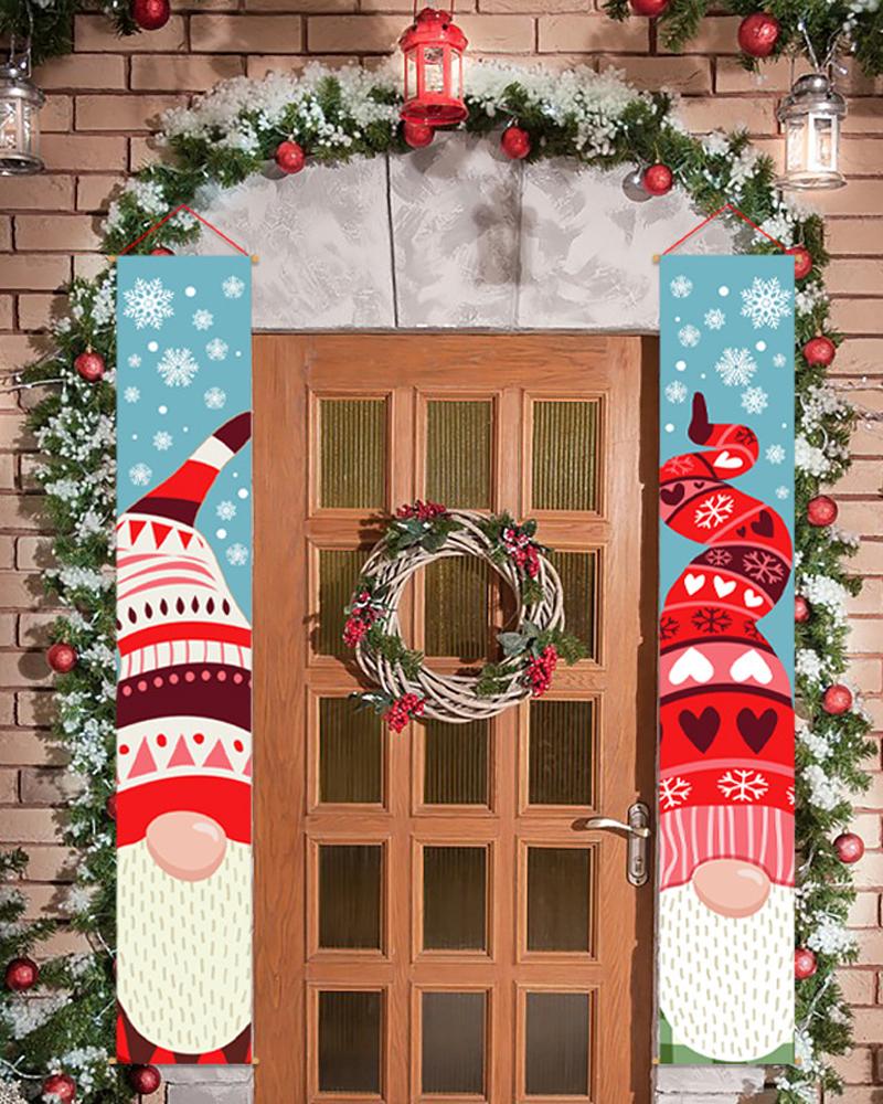 

2PCS/Set Christmas Door Banners Porch Sign Hanging Banner Flag Home Wall Indoor Outdoor Christmas Party Decoration, Style2