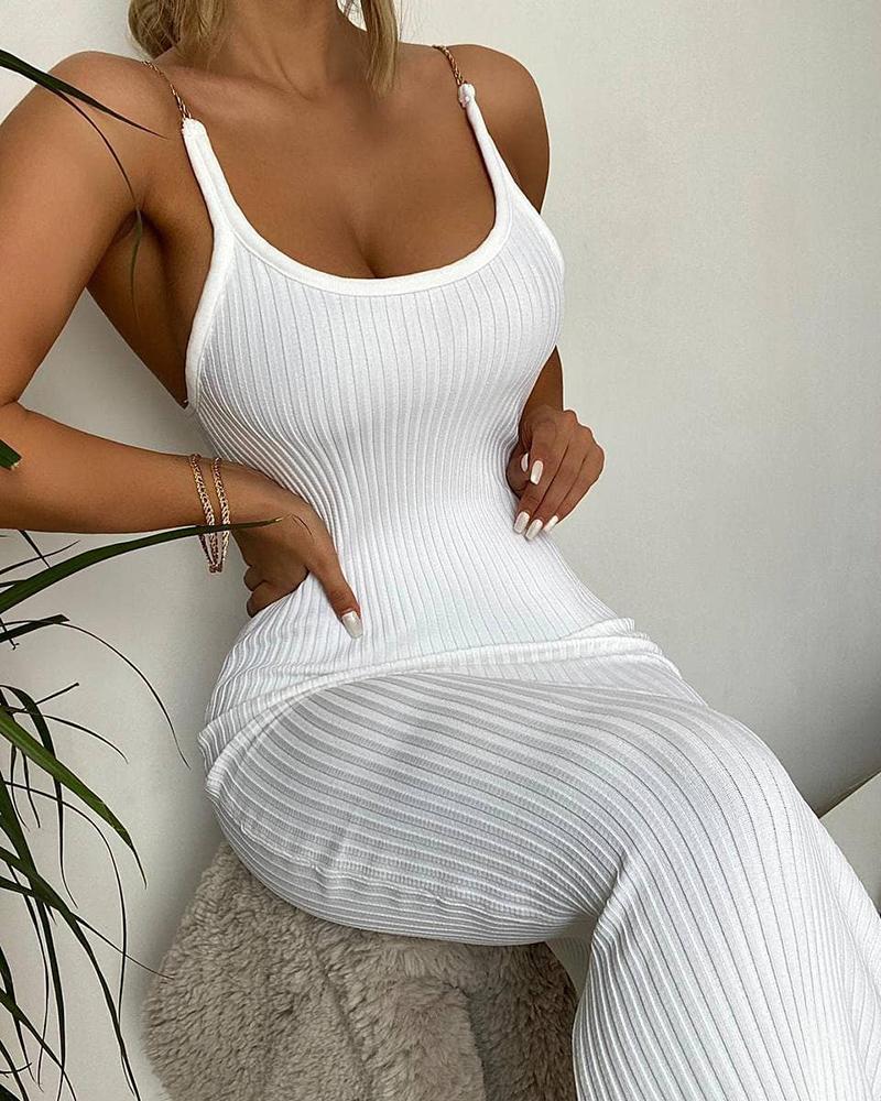 

Chain Strap U-Neck Skinny Midi Dress, White
