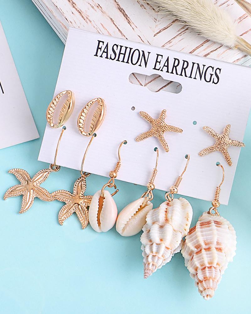 

3Pair Clan Star Shell Shaped Drop Earrings, Style1
