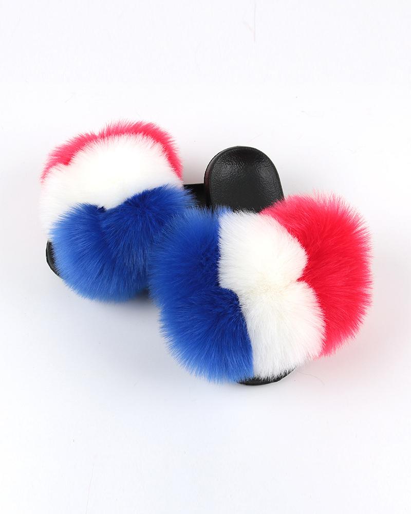 

Multicolor Fluffy Balls Upper Flat Sandals, Style1
