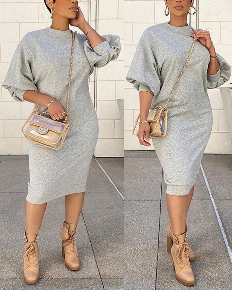 

Plus Size Lantern Sleeve Sweatshirt Dress, Gray