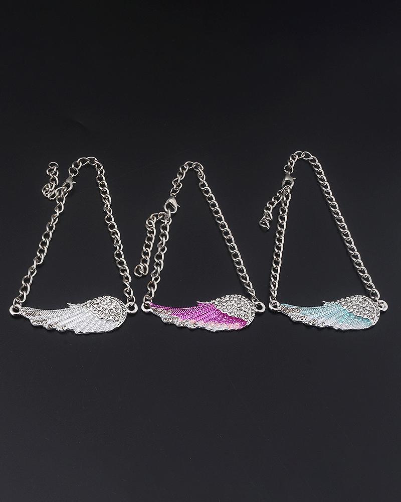 

1pc Angel Wings Rhinestone Pendant Anklet, Pink