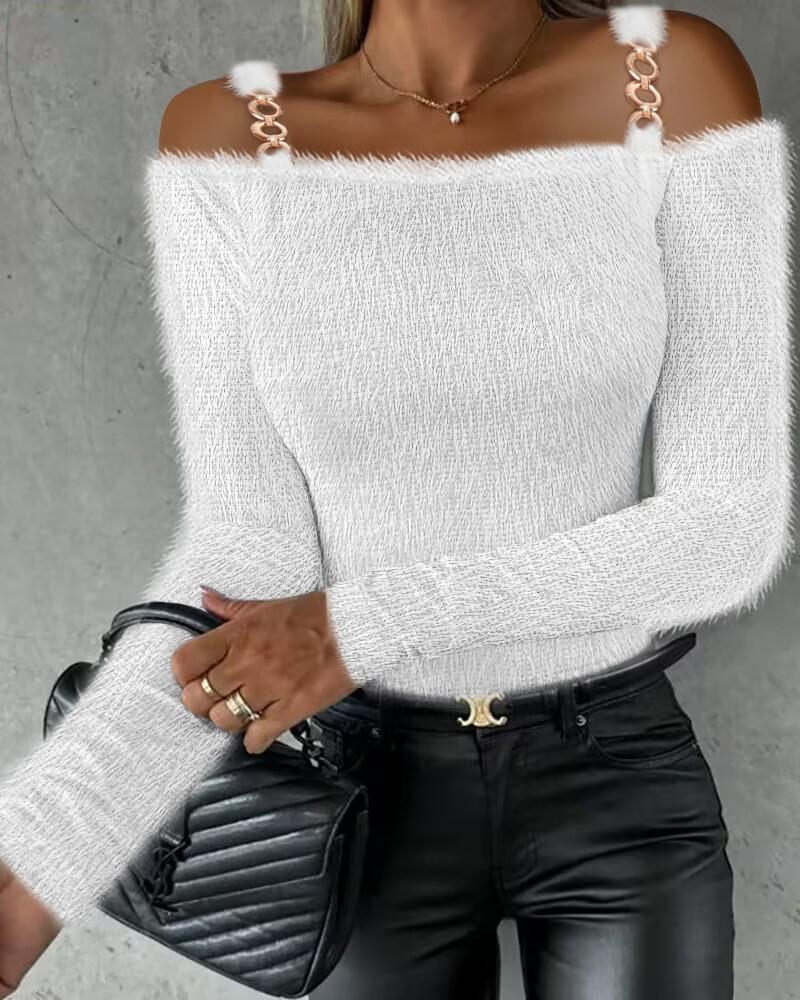 

Cold Shoulder Chain Decor Top, White