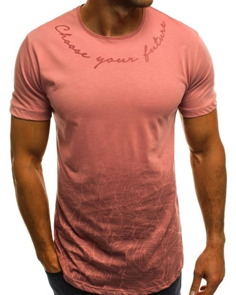

Solid Color Short Sleeve T-shirt, Pink