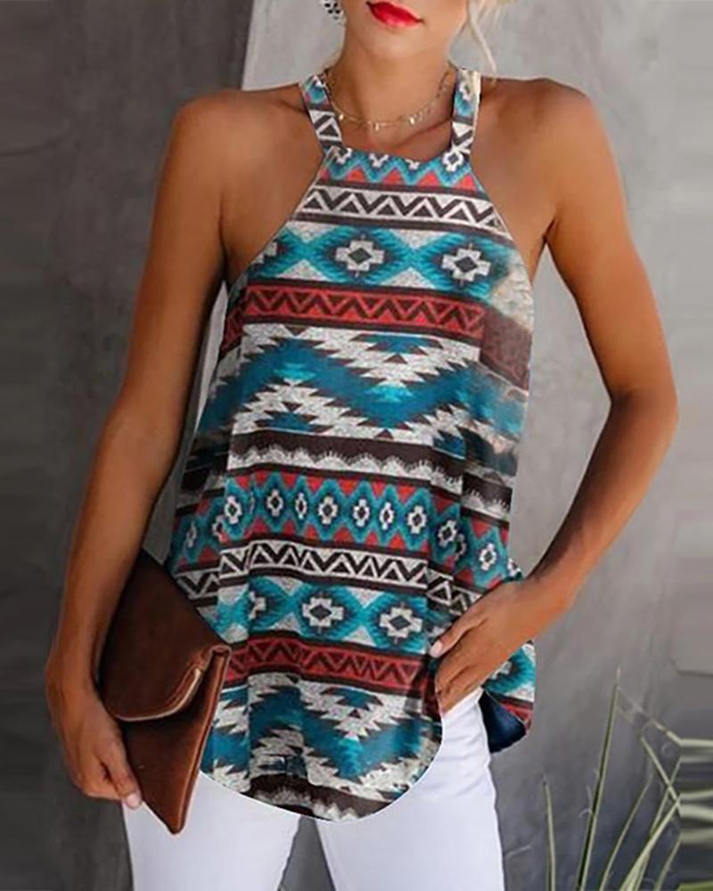 

Halter Sleeveless Daisy / Grpahic / Tie Dye Print Top, Style5