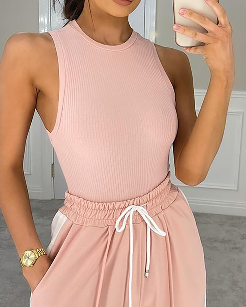 

Round Neck Plain Sleeveless Skinny Tank, Pink