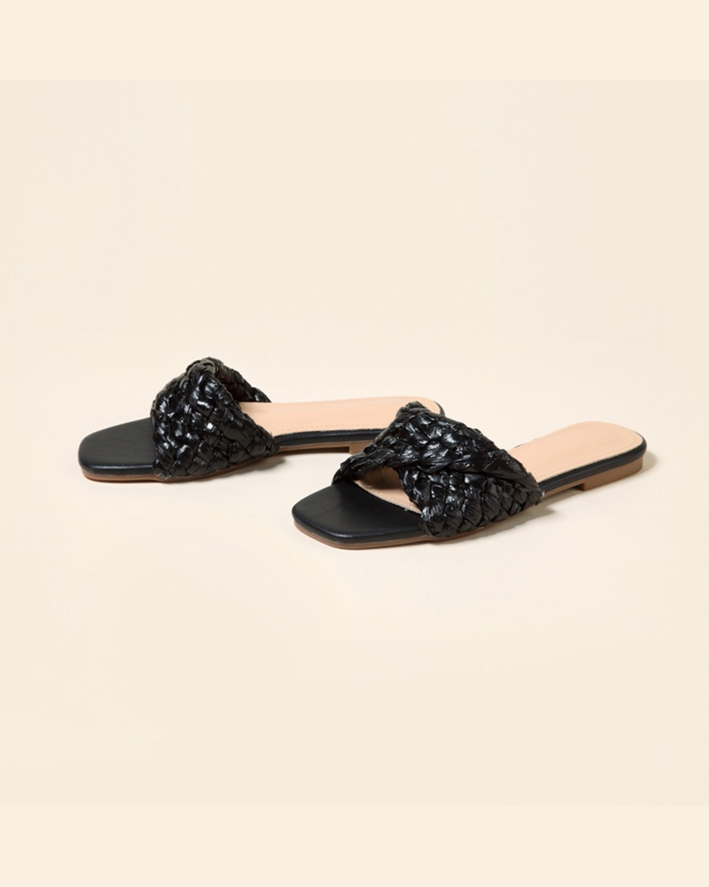 

Solid Woven Upper Open-toe Sandals, Black