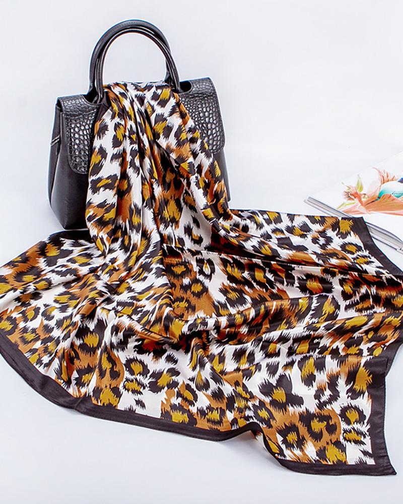 

Cheetah Print Square Silk Scarf, Yellow
