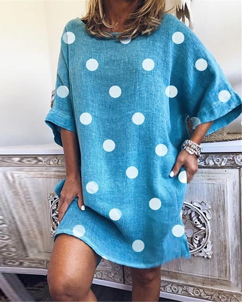 

Polka Dot Shift Mini Dress, Blue