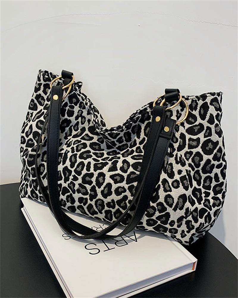 

Leopard Print Large Capacity Tote Bag, Black