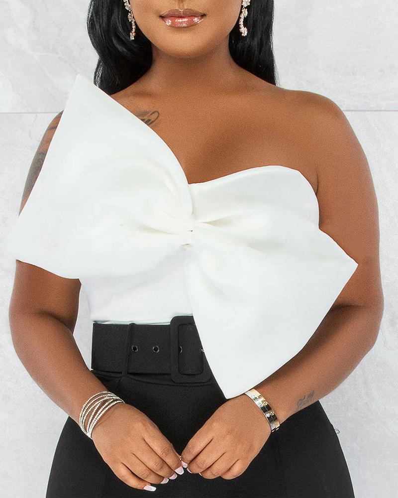 

Bowknot Design Ruched Crop Top, White