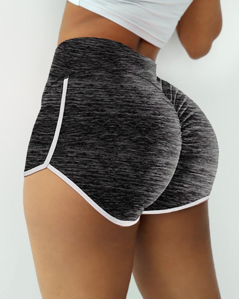 

High Waist Contrast Binding Active Workout Gym Shorts, Black