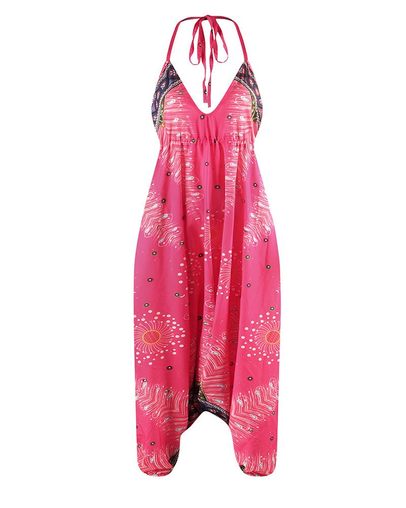 

Graphic / Abstract Print Halter Tied Detail Harem Jumpsuit, Style3