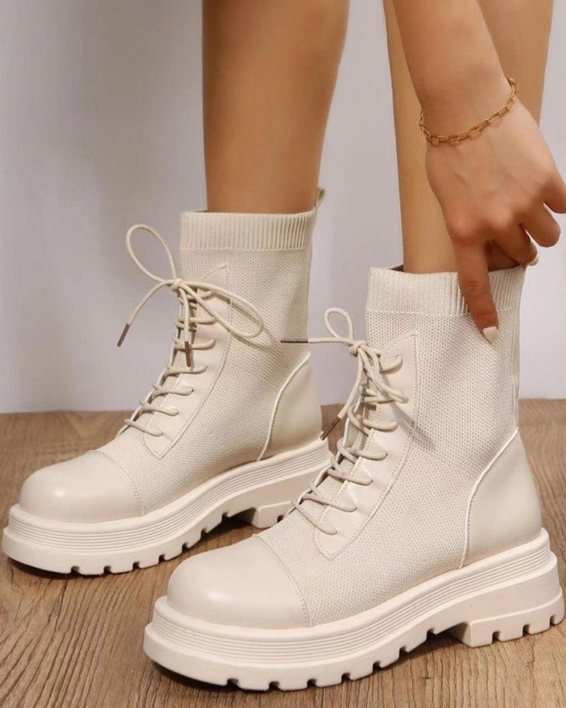 

Lace-up Platform Martin Boots, Beige