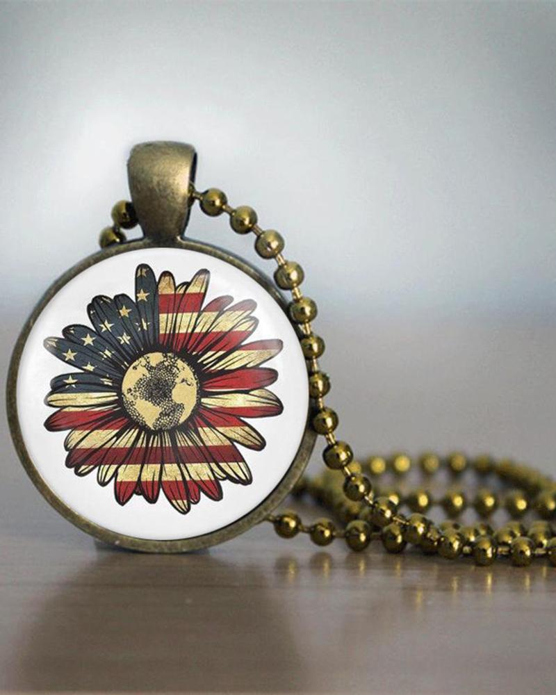 

1pc Independence Day USA Flag Faux Time Stone Pendant Necklace, Style4