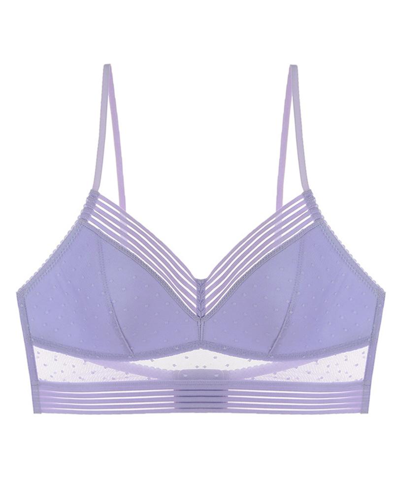 

Spaghetti Strap Seamless Push Up Dot Mesh U-shaped back Bralette, Purple