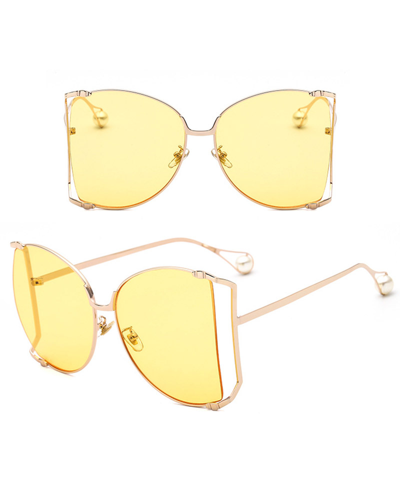 

1Pair Pearls Half Round Big Frame Gradient Sunglasses, Yellow