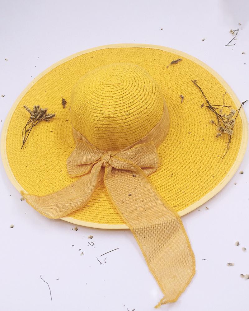 

Bowknot Decor Wide Brim Straw Hat, Yellow