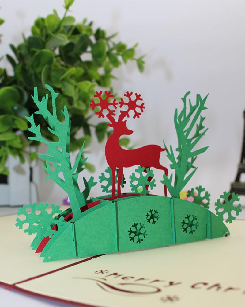 

3D Pop Up Christmas Deer Greeting Card With Envelope, Style1