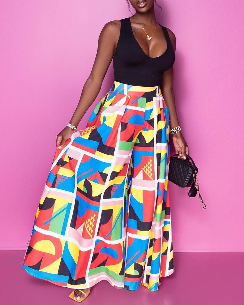 

Polkadot / Letter / Colorblock / Floral Print Wide Leg Pants, Style5