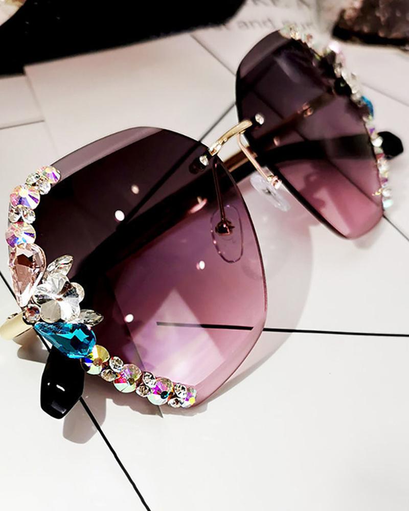 

1Pair Irregular Metal Frame Tinted Lens Sunglasses, Purple