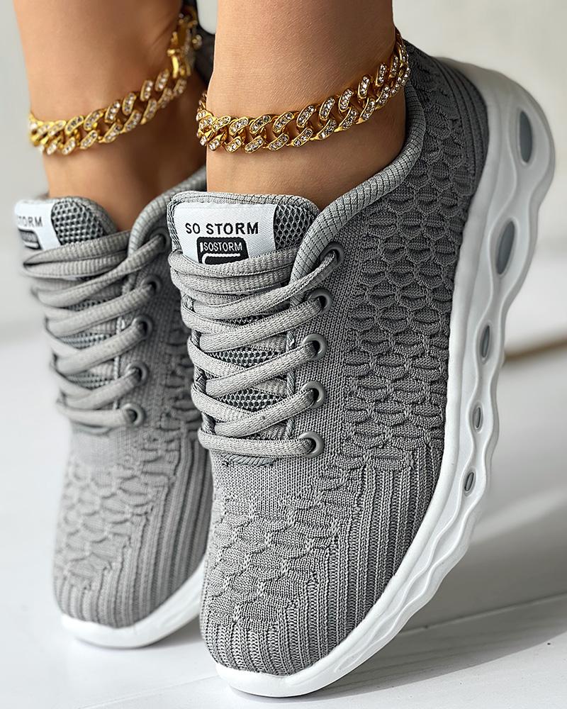 

Lace-up Breathable Casual Sneakers, Gray
