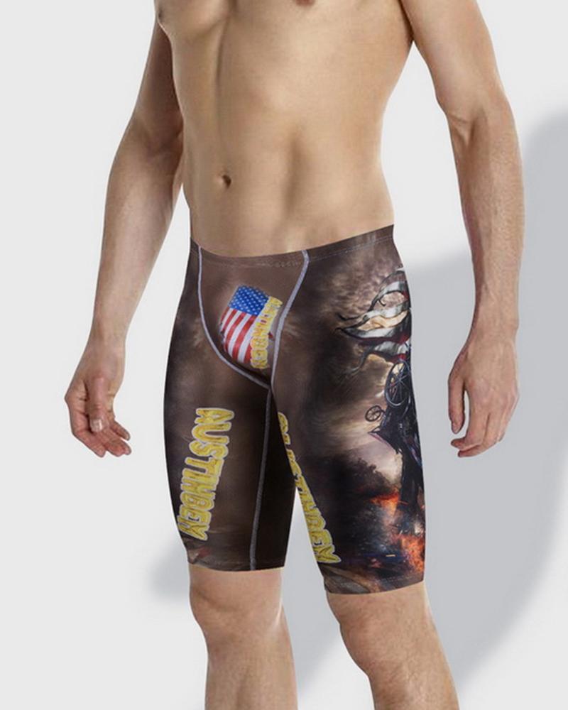 

National Flag Print Skinny Swim Short Pants, Style6