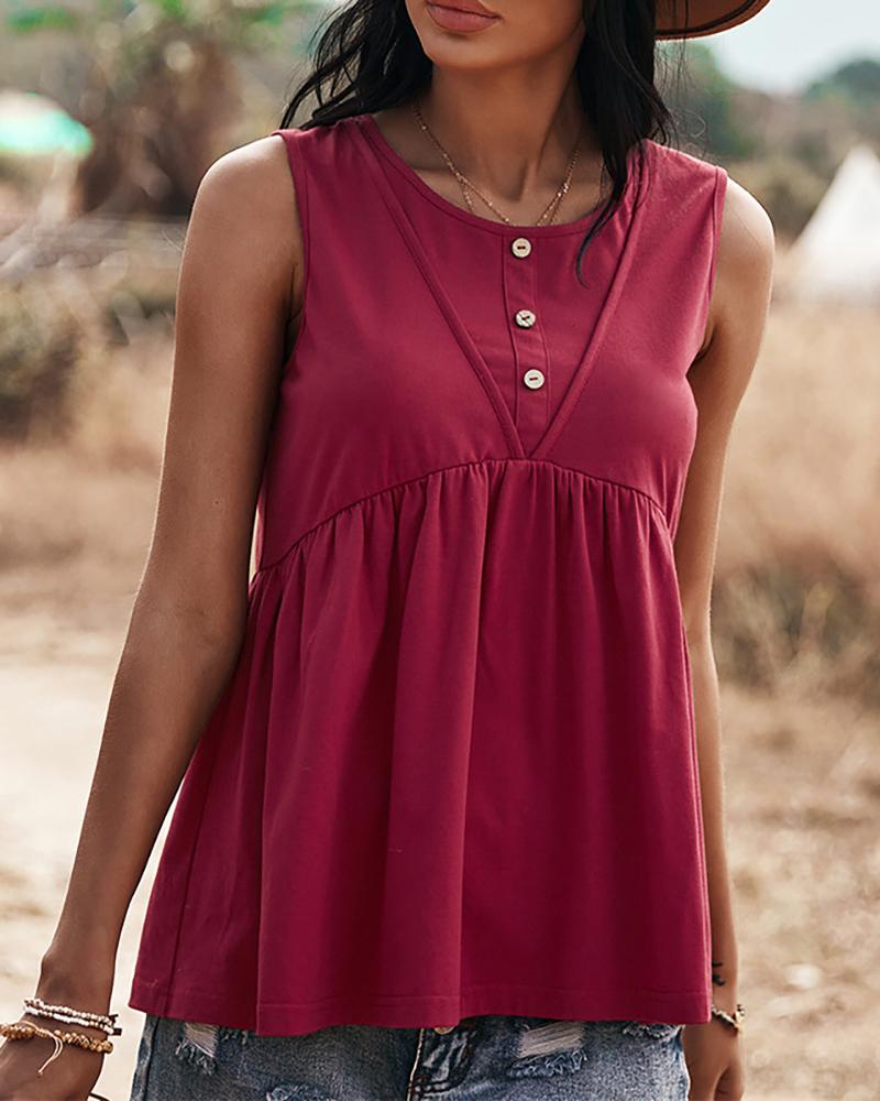 

Button Design Cut Out Back Tank Top, Red