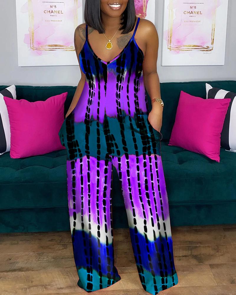 

Plus Size Tie Dye Print Spaghetti Strap Jumpsuit, Purple